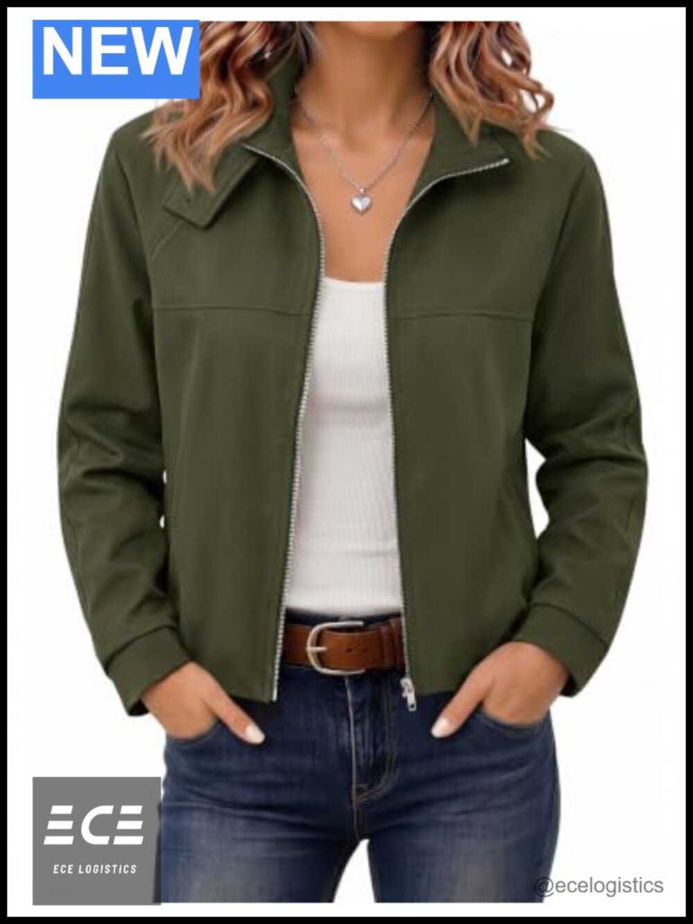LOMON Women's Cropped Zip Up Bomber Jacket with Pockets Funnel Neck